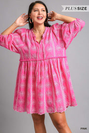 28 PQ {My Biggest Treasure} Umgee  Pink Embroidered Dress PLUS SIZE XL 1X 2X