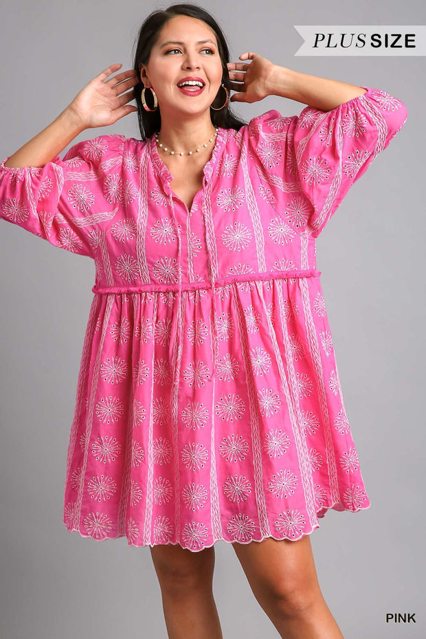 28 PQ {My Biggest Treasure} Umgee  Pink Embroidered Dress PLUS SIZE XL 1X 2X