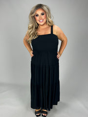 LD-V {Decide The Vibe} Black Smocked  Tiered Sundress PLUS SIZE 1X 2X 3X
