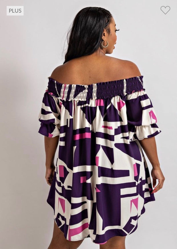 SALE!! 23 OS-T {Love Interest} Purple/Pink Geo Print Dress PLUS SIZE 1X 2X 3X