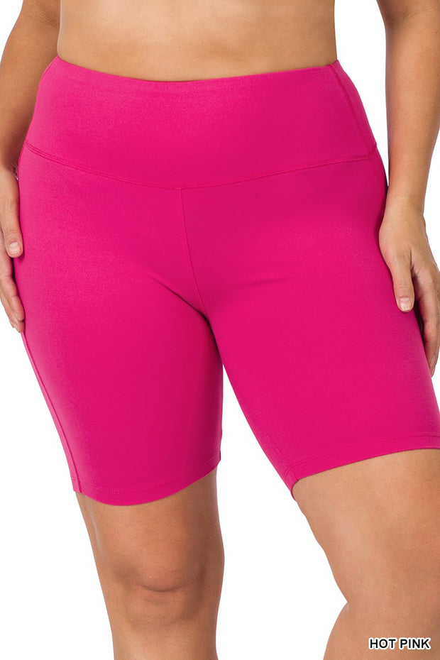 LEG-31 {Feeling Fit} Hot Pink Biker Shorts w/Wide Waistband PLUS SIZE 1X 2X 3X