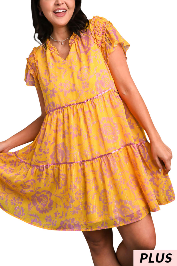 29 PSS {Ray Of Sunshine} Umgee  Yellow Floral Dress PLUS SIZE XL 1X 2X
