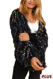 29  OT {Believing In You} Black/Silver Fuzzy Fringe Sweater  PLUS SIZE 1X 2X 3X