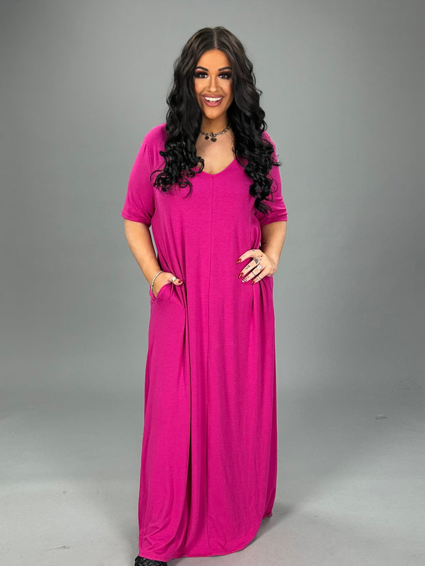 LD-P  {Evolving Love} MAGENTA V-Neck Maxi Dress PLUS SIZE 1X 2X 3X