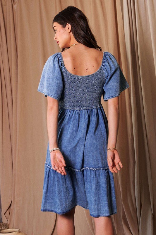 100 SSS {Pure Charm} Denim Smocked A-Line Dress PLUS SIZE 1X 2X 3X