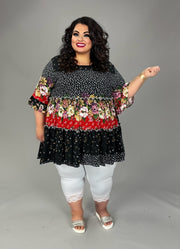 45 CP {Around The Garden} Black Multi Floral Tiered Tunic EXTENDED PLUS SIZE 3X 4X 5X