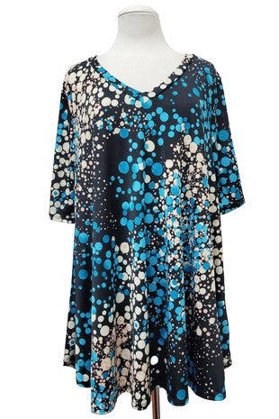 100 PSS {Bubbling Over} Black Blue Bubble Print V-Neck Top EXTENDED PLUS SIZE 3X 4X 5X