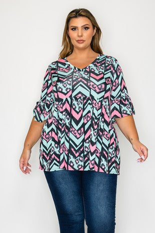 100 PSS {Give It A Go} Mint Pink Leopard Chevron Babydoll Top EXTENDED PLUS SIZE 3X 4X 5X