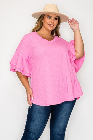 100 SSS {You've Got Soul} Pink Textured Layered Sleeve Top EXTENDED PLUS SIZE 3X 4X 5X