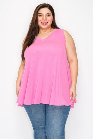100 SV {A Little Pink Sassy} Pink Sleeveless V-Neck Top EXTENDED PLUS SIZE 2X 3X 4X  TRUE TO SIZE!!