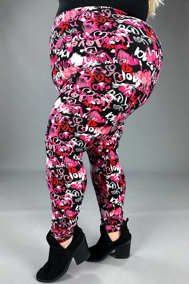 LEG-80 {Best of My Heart} Black Heart Print Leggings  EXTENDED PLUS SIZE 3X/5X