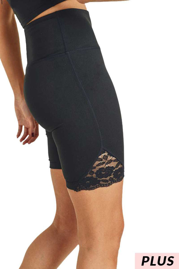 LEG-72 {Love Spell} Black Biker Shorts with Lace Detail
