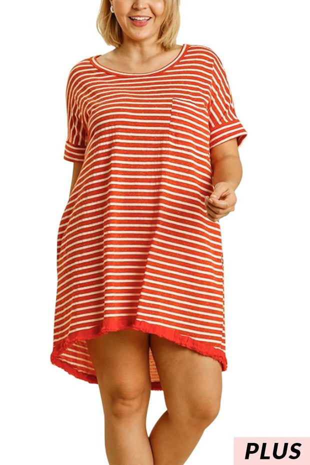 65 PSS-J {Lookin' Good} "UMGEE" Striped Hi-Lo Dress PLUS SIZE XL 1XL 2XL