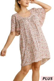 64 PSS-E {Casual Commute} "UMGEE" Ivory Floral Dress PLUS SIZE XL 1XL 2XL