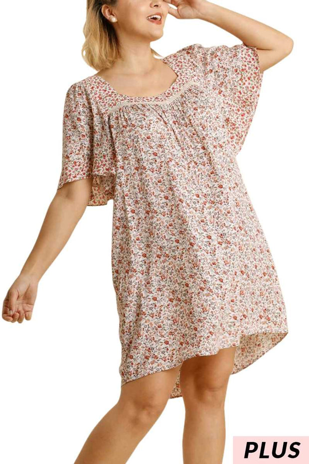 64 PSS-E {Casual Commute} "UMGEE" Ivory Floral Dress PLUS SIZE XL 1XL 2XL