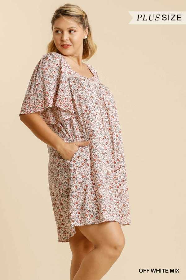 64 PSS-E {Casual Commute} "UMGEE" Ivory Floral Dress PLUS SIZE XL 1XL 2XL