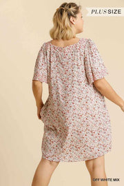 64 PSS-E {Casual Commute} "UMGEE" Ivory Floral Dress PLUS SIZE XL 1XL 2XL