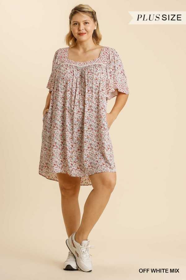 64 PSS-E {Casual Commute} "UMGEE" Ivory Floral Dress PLUS SIZE XL 1XL 2XL