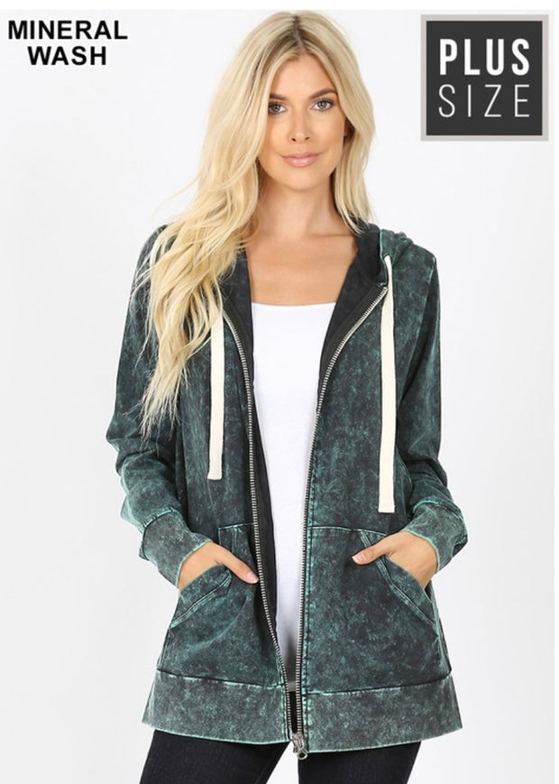 OT-P {Worth The Wait} Forest Green Mineral Wash Hoodie Jacket