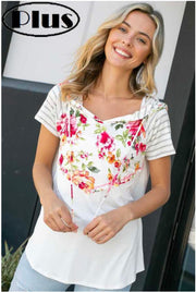 66 CP-B {Sweet Memories} Ivory Floral Contrast Hoodie PLUS SIZE 1X 2X 3X