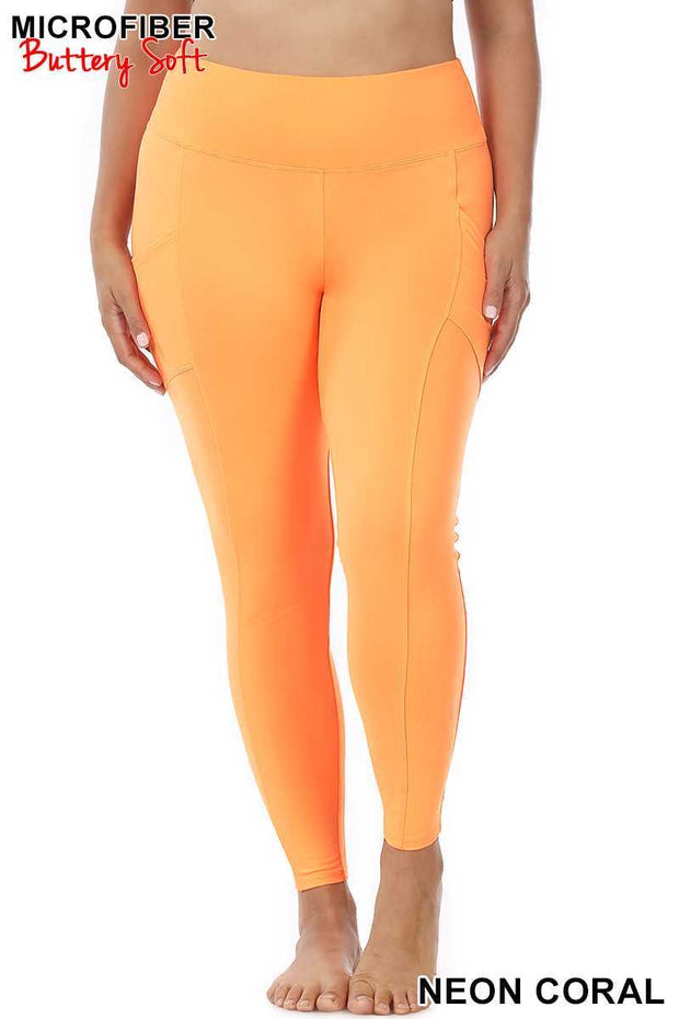 LEG-28 {Soft Delight} Neon Coral Active Leggings  PLUS SIZE 1X 2X 3X