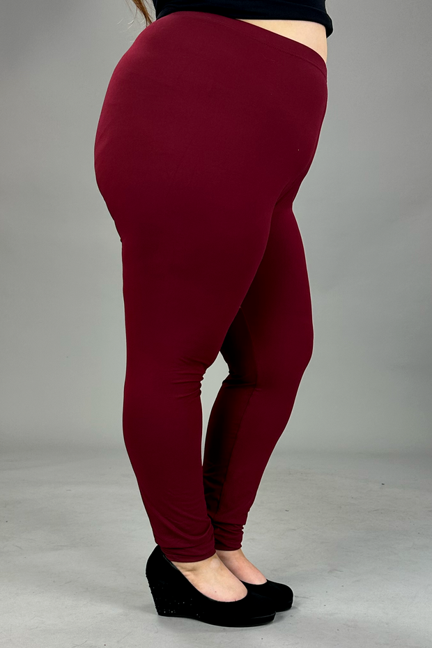 Leg-37 {Pursuit Of Comfort} Burgundy Full Length Leggings  EXTENDED PLUS SIZE 3X/5X