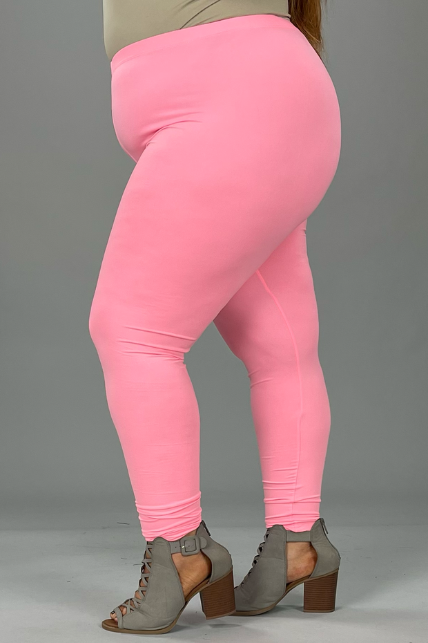 LEG-62 {Soft Candy} Pink Butter Soft Full Length Leggings PLUS SIZE XL 2X 3X