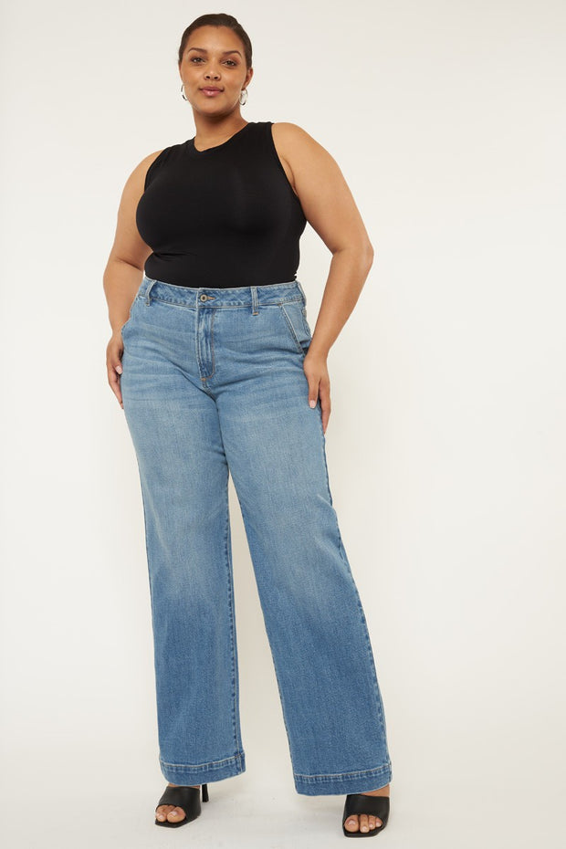 LEG-13 {KanCan} Med. Blue High Rise Wide Leg Jeans PLUS SIZE 16 18 20 22
