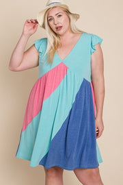 67 CP-D {The Joy Of Color} Mint Color Block Babydoll Dress PLUS SIZE 1X 2X 3X
