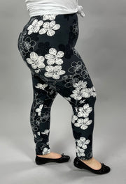 LEG-64 {Beg For It} Charcoal Gray Floral Leggings EXTENDED PLUS SIZE 3X/5X