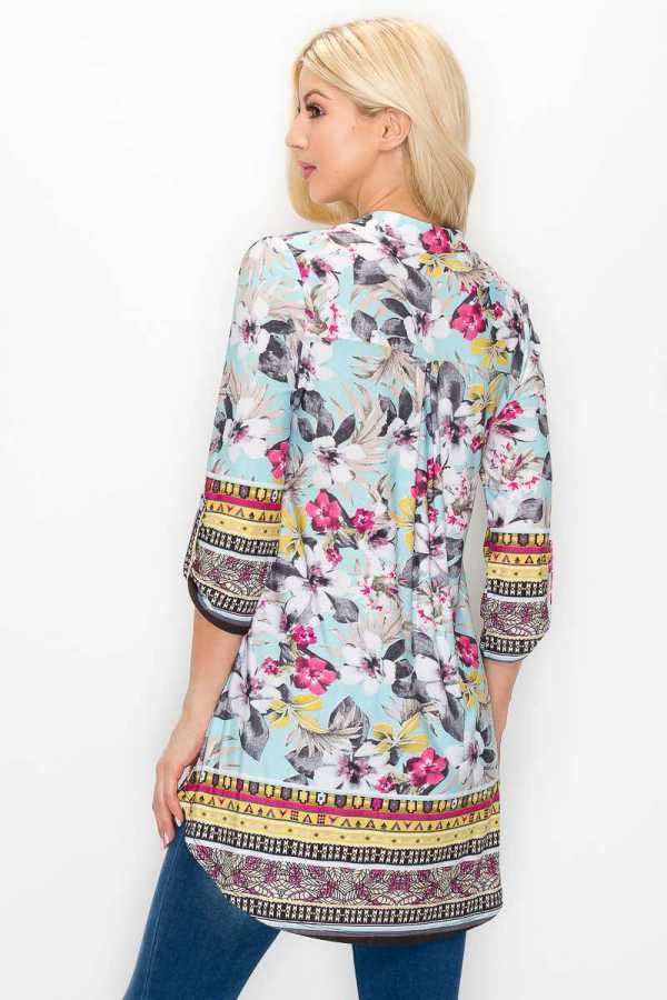 SALE!! 27 PQ-C {Before I Go} Mint Floral Print Roll Tab Sleeve Tunic PLUS SIZE XL 2X 3X