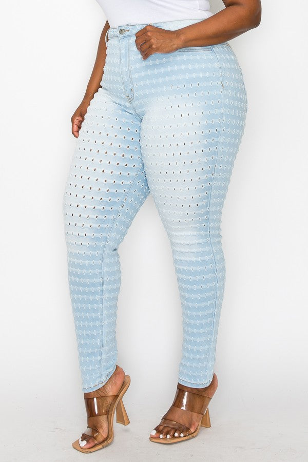 LEG-54 {Bonnie & Clyde} Light Blue Sexy Bullet Holes Jeans PLUS SIZE 1X 2X 3X