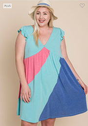 67 CP-D {The Joy Of Color} Mint Color Block Babydoll Dress PLUS SIZE 1X 2X 3X