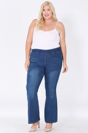 LEG-96 {One More Round} Med. Blue Denim Flared Jeans  PLUS SIZE XL 2X 3X