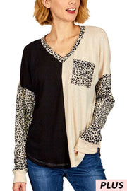 32  CP {Brand New Feeling} Beige/Black Leopard V-Neck Top PLUS  SIZE XL  2X 3X