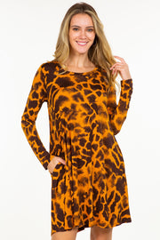 95  PLS-E {Wild Talking} Burnt Orange Print Long Sleeve Dress PLUS SIZE 1X 2X 3X