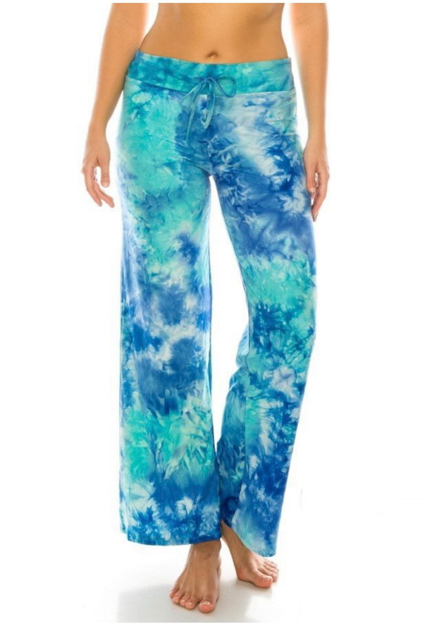 LEG-57 (Happiness In The Tye) Aqua Butter-Soft Wide Leg Pants PLUS SIZE 1X 2X 3X