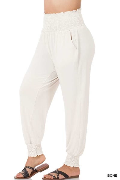 LEG-3 {Going Anywhere} Bone Smocked Cuff Jogging Pants PLUS SIZE 1X 2X