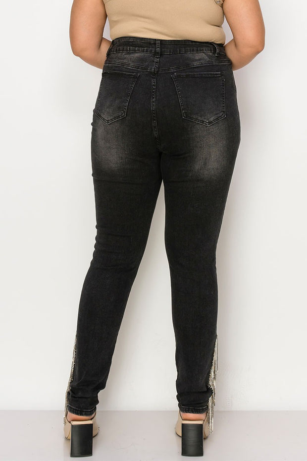 BT {Vocal Side Bling} Black Denim Jeans w/Rhinestones PLUS SIZE XL 2X 3X