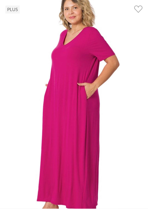 LD-P  {Evolving Love} MAGENTA V-Neck Maxi Dress PLUS SIZE 1X 2X 3X