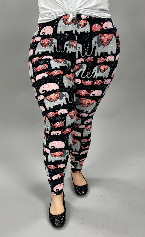 LEG-69 {Marching Elephants}  Elephant Print Leggings EXTENDED PLUS SIZE 3X/5X