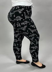 LEG-45 {Dino} Black Dinosaur Print Leggings EXTENDED PLUS SIZE 3X/5X