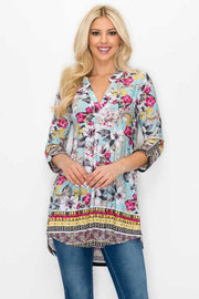 SALE!! 27 PQ-C {Before I Go} Mint Floral Print Roll Tab Sleeve Tunic PLUS SIZE XL 2X 3X