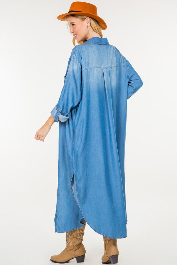 LD-A {Sweet Whispers} Chambray Button Up Dress PLUS SIZE 1X 2X 3X