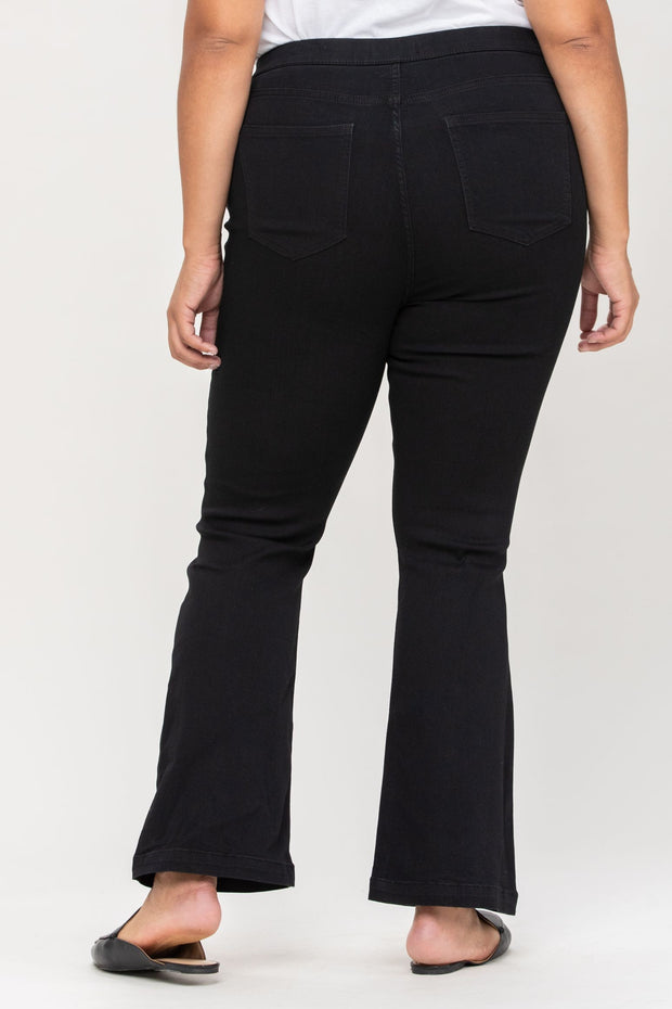 LEG-60 {Ms. Cello} Black Pull On Flair Jeans  PLUS SIZE 1X 2X 3X