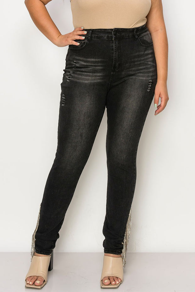BT {Vocal Side Bling} Black Denim Jeans w/Rhinestones PLUS SIZE XL 2X 3X