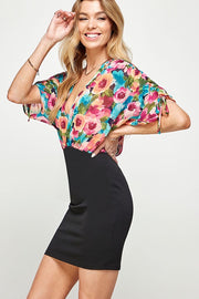 32 PSS-Q {Plant Your Roots} Black Floral Print V-Neck Dress PLUS SIZE XL 2X 3X