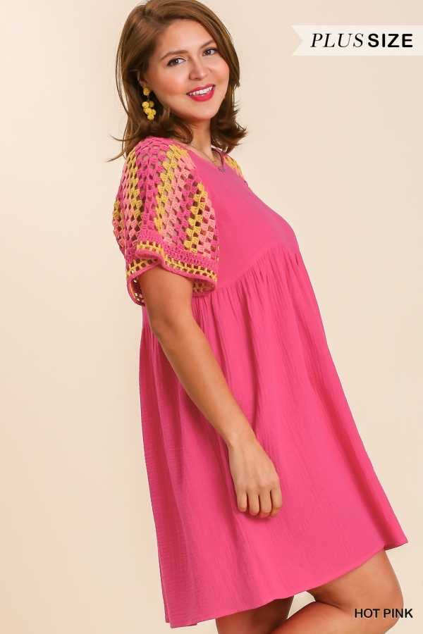 SALE!! 49 CP-C {Channel Confidence} Umgee Pink Crochet Dress PLUS SIZE XL 1X 2X