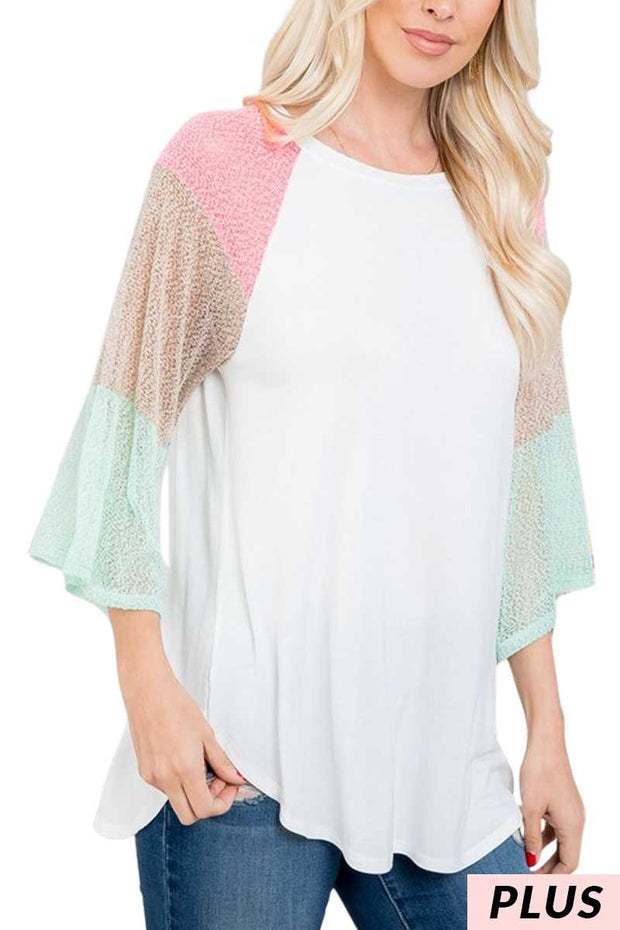 25 CP-K {Lovely Melody} Ivory/Pink/Mint Top PLUS SIZE 1X 2X 3X