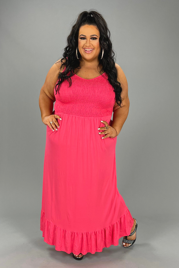 LD-R {My Best Choice} Coral Smocked Top Maxi Dress PLUS SIZE XL 2X 3X